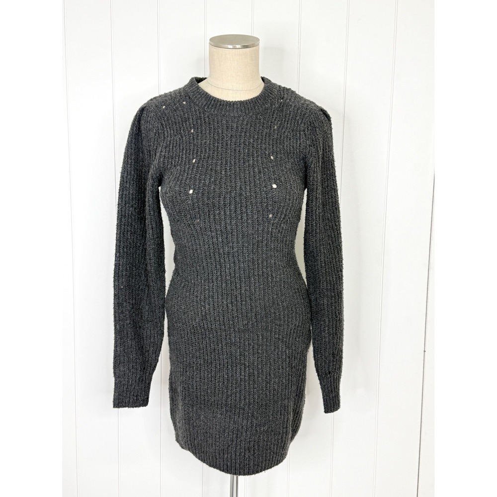 All in Favor Distressed Ribbed Mini Sweater Dress NWT Women's S Charcoal Grunge